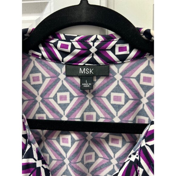 MSK Womens Geometric Print Short Sleeve Shirt Dress L - Picture 5 of 9
